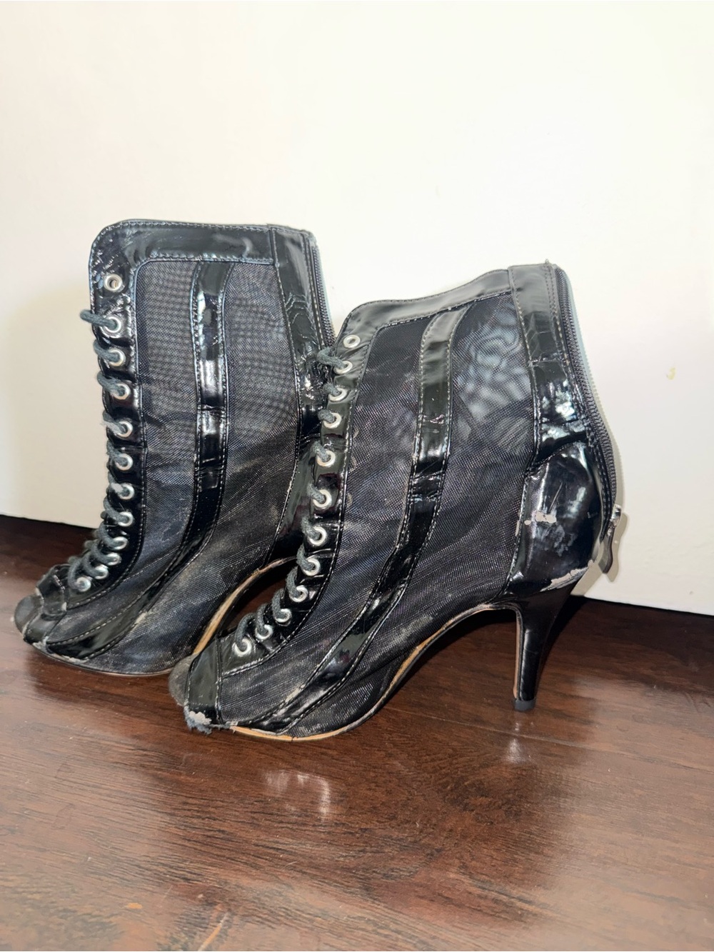 Black Lace-up Burju Dance Heels, size 6 with 3.5” heel